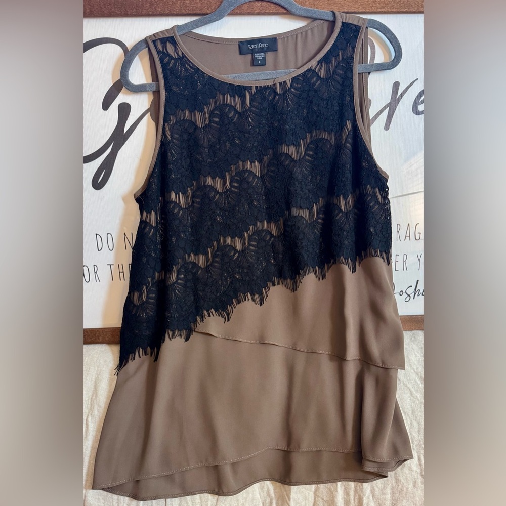 Karen Kane Brown Sleeveless Lace Overlay Camisole